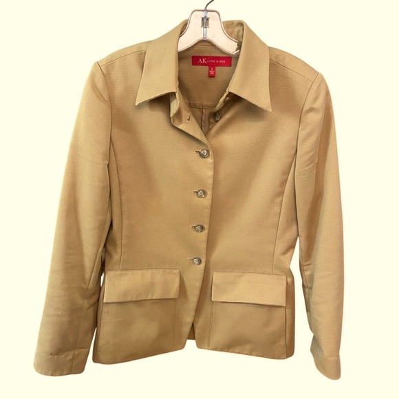 Vintage Anne Klein Women’s Blazer Jacket Size 10 Camel Cotton Wool Blend Career - Picture 2 of 8